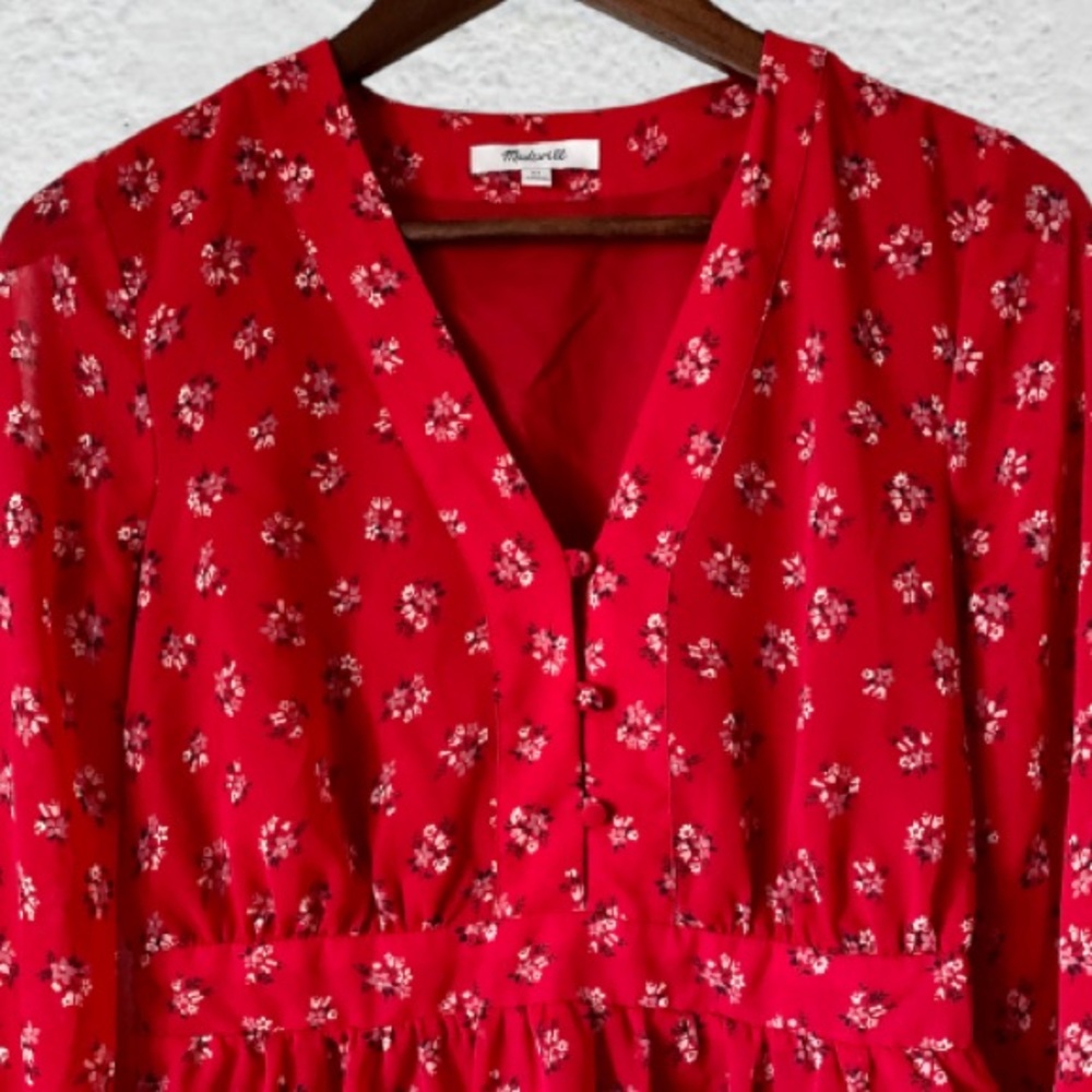 Madewell Red Lilies Floral Peplum Top - Picture 7 of 10